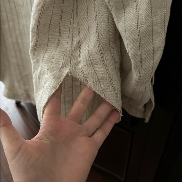 Rebecca King one-of-a-kind sample oatmeal linen stripe button down shirt top - Picture 7 of 10